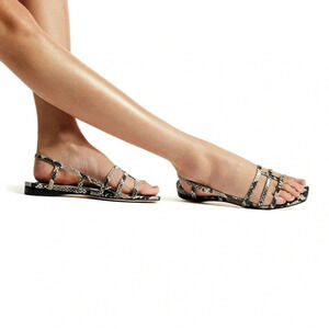 ! Jimmy Choo Arien Flat Snakeskin-Embossed Leather Sandals size 7